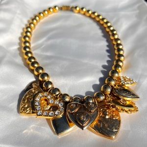 Vintage heart choker w/ locket and crystals